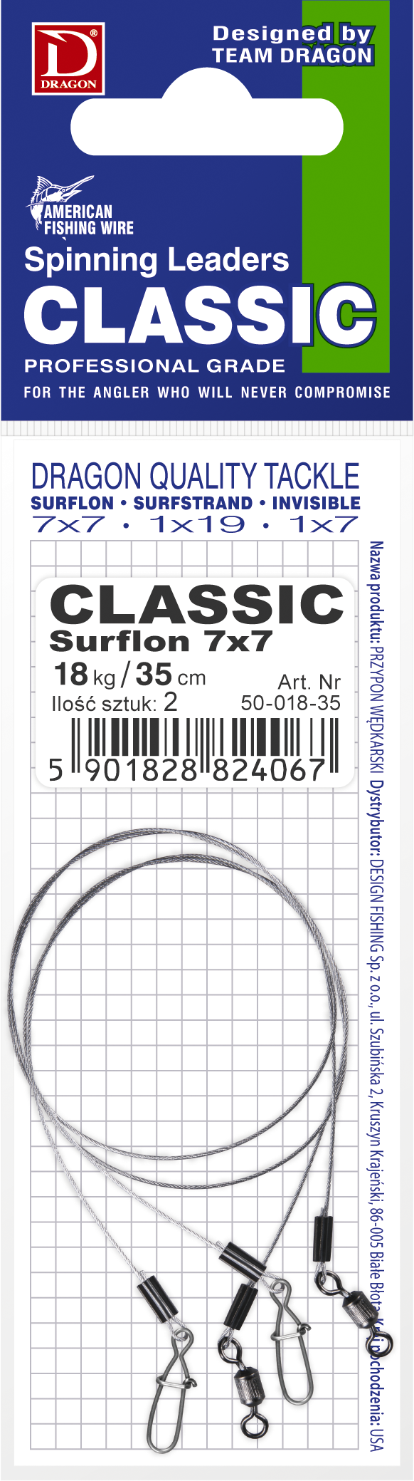 Przypon stalowy Dragon 1X19 Surflon A.F.W. Classic różne długości
