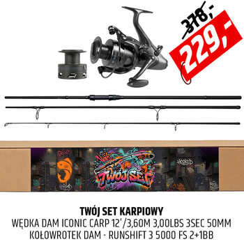 Twój Set Karpiowy wędka DAM Iconic Carp z kołowrotkiem Runshift 3