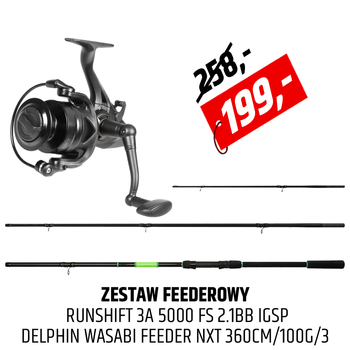 Zestaw wędka Delphin Wasabi Feeder NXT +  kołowrotek DAM Runshift 3A