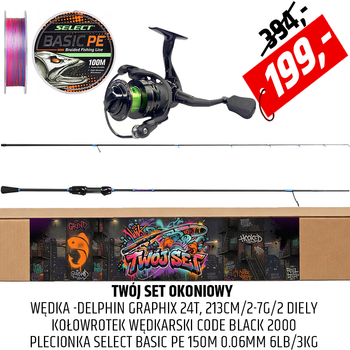 Twój SET Okoniowy - Wędka Delphin GraphiX z kołowrotkiem Code Black