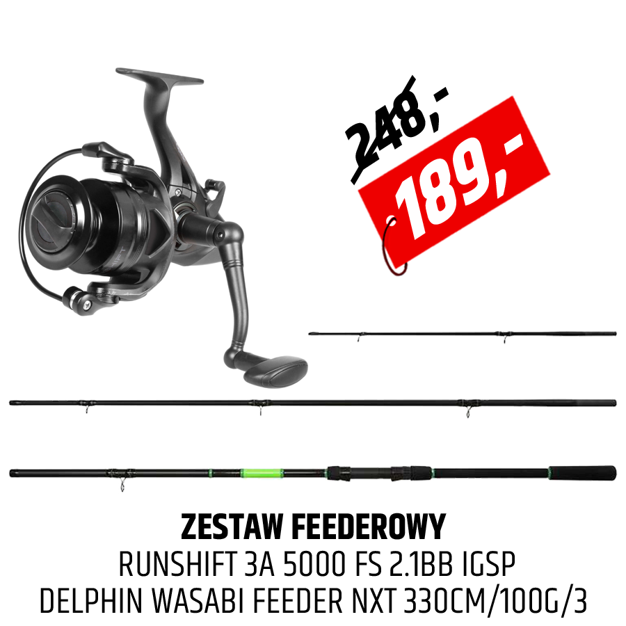 Zestaw wędka Delphin Wasabi Feeder NXT + kołowrotek DAM Runshift 3A