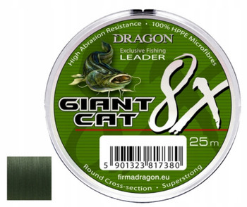 Plec. Dragon Giant Cat 8X Leader 25m 100lb ciemnozielona