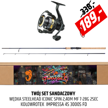 SET sandacz/szczupak Wędka DAM Steelhead z kołowrotkiem Impressa 4S