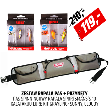 Zestaw spinningowy Pas wędkarski Rapala Sportsman's oraz 2 zestawy przynęt