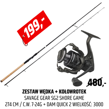 Zestaw Wędka SG2 Shore Game + kołowrotek DAM Quick 2