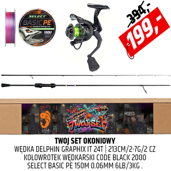 Twój Set Okoniowy wędka Delphin GraphiX IT z kołowrotkiem Code Black 2000