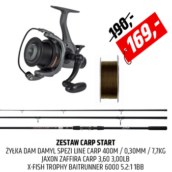 Zestaw startowy na karpia - wędka z kołowrotkiem i żyłką
