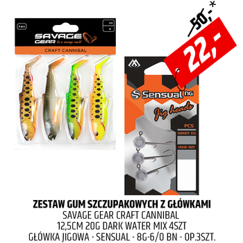 Zestaw gum Savage Gear Craft Cannibal Dark Water z główkami jigowymi