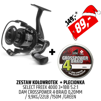 Kołowrotek Select Freek z plecionką DAM Crosspower 4x Braid