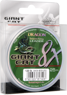 Plec. Dragon Giant Cat 8X Leader 25m 100lb ciemnozielona