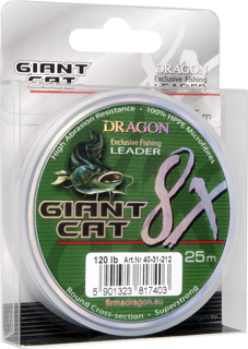 Plec. Dragon Giant Cat 8X Leader 25m 120lb ciemnozielona