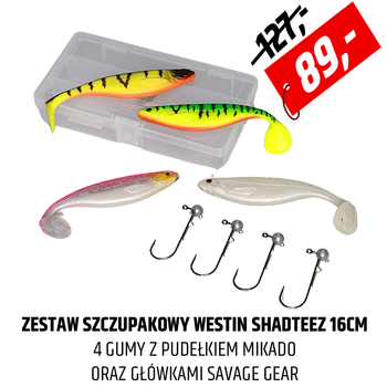 Zestaw szczupakowych gum Westin Shadteez 16cm z pudełkiem i główkami